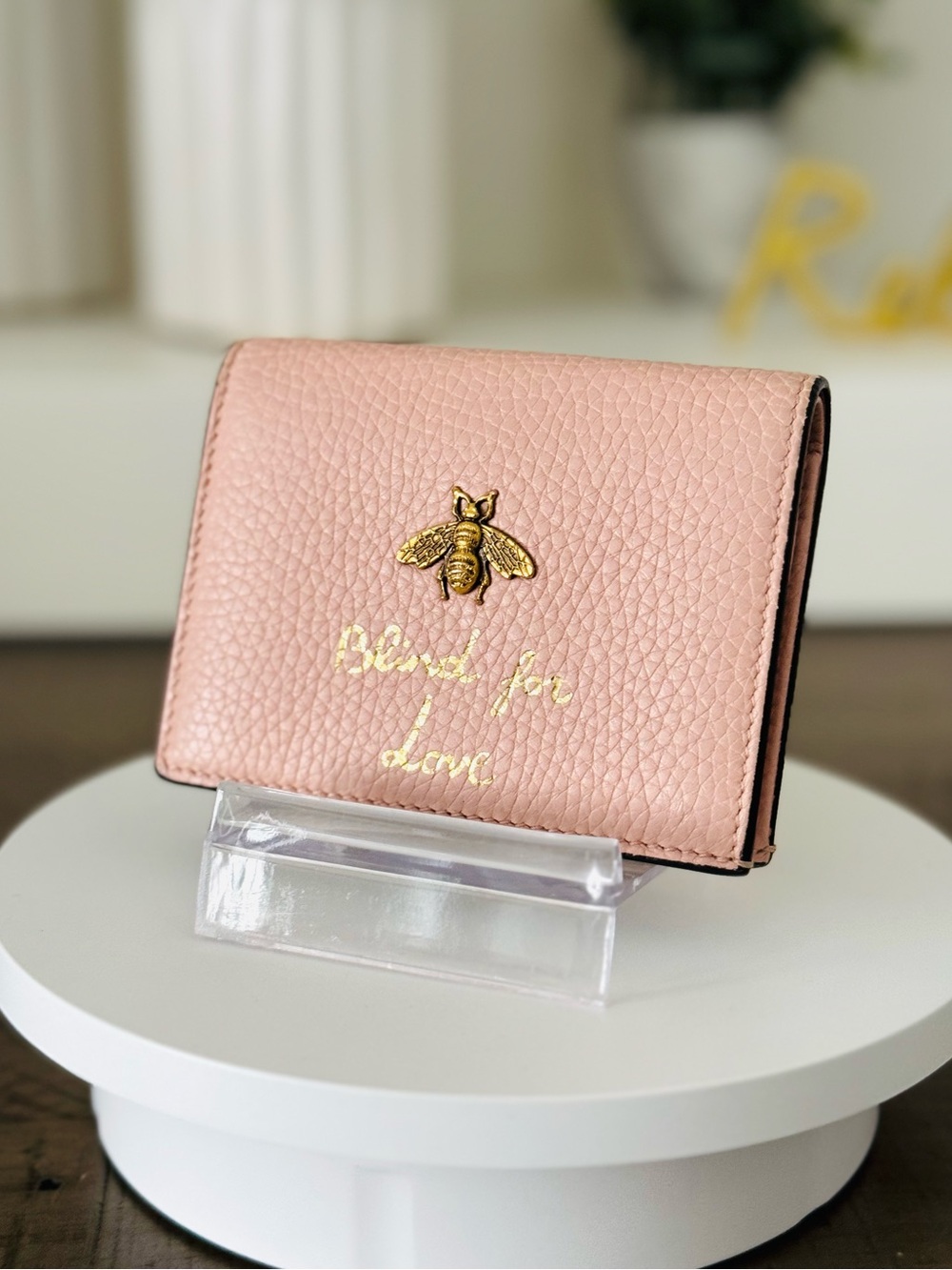 Gucci Bee “Blind for Love” Pink Leather Card Holder Wallet - Picture 3 of 12
